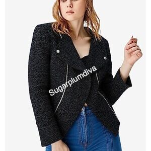 Laundry by Shelli Segal Blazer‎ Jacket 8 Black Silver Zipper Accents Edgy Moto